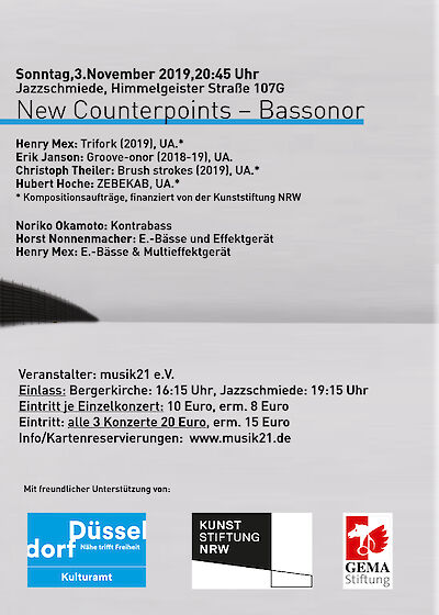 Ankündigungsmotiv für die Veranstaltung New Counterpoints – Aus Stille/Bassonor